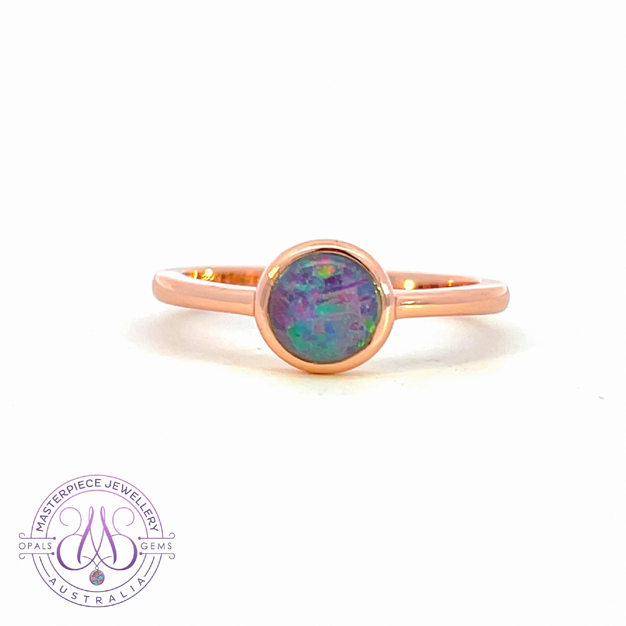 Rose Gold plated 6mm Opal triplet solitaire band