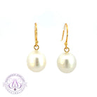 18kt Yellow gold dangling South Sea Pearl 11-12mm earrings hooks