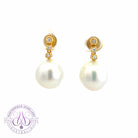 18kt Yellow gold short drop South Sea Pearl and diamond earrings 