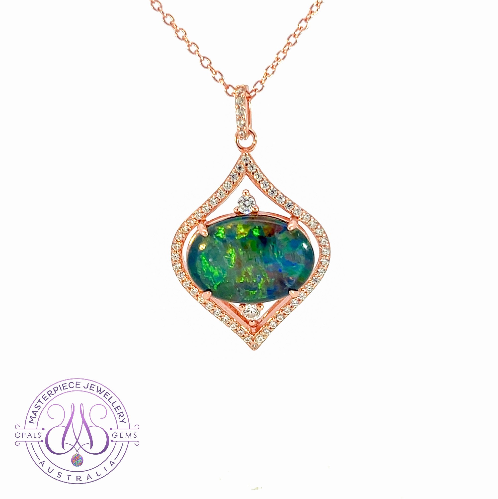 Rose Gold Plated Silver horizontal 14x10mm Opal triplet pendant