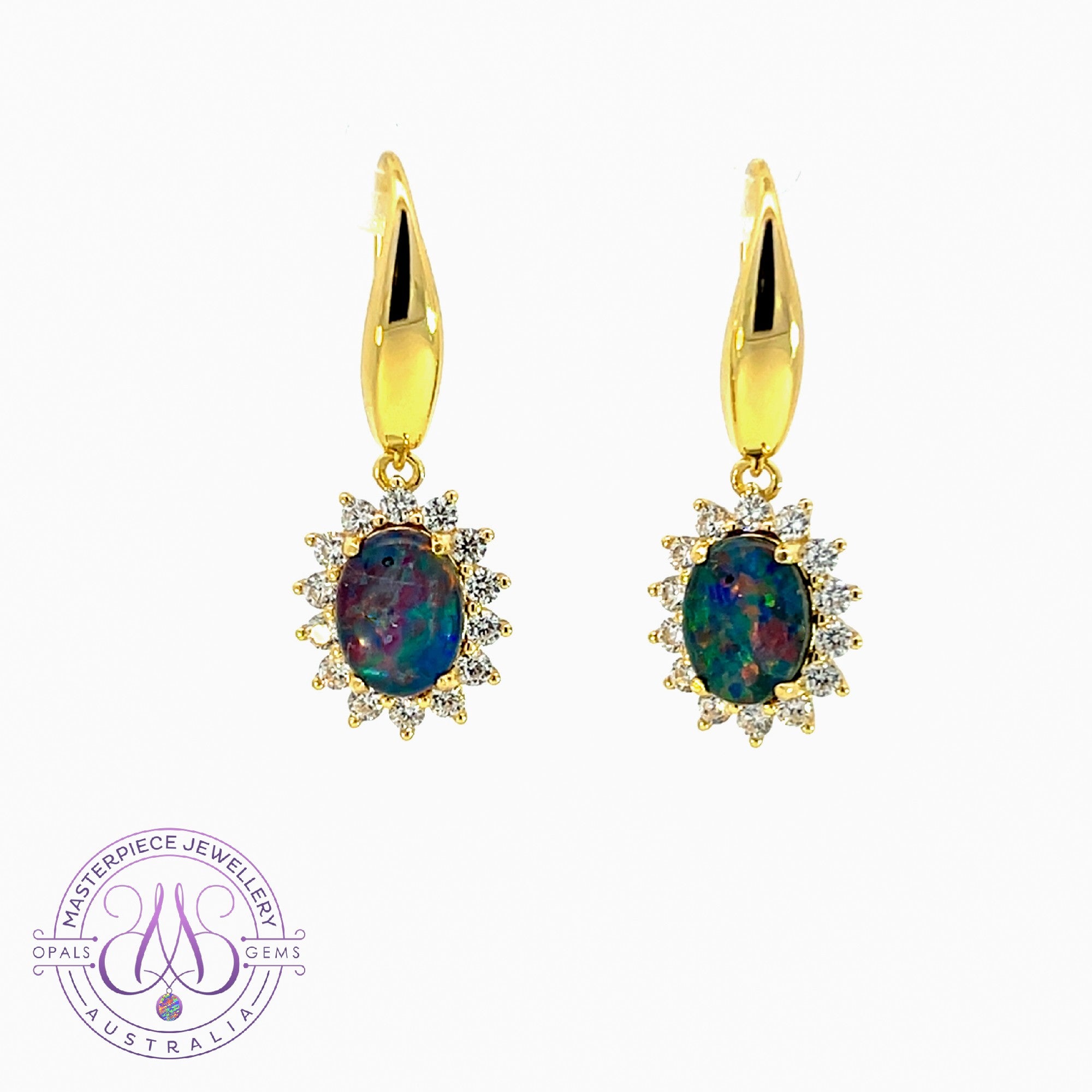 Gold Plated dangling hook Opal triplet earrings cluster design