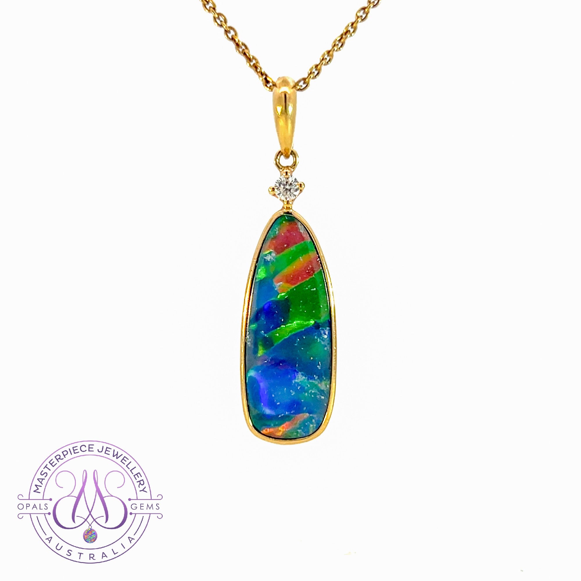 14kt Yellow Gold drop style Opal doublet pendant and diamond 