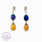 Sterling Silver Black Opal dangling earrings with Briolette cut Opal