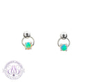 14kt White gold short dangle 3mm Crystal Opal circle studs