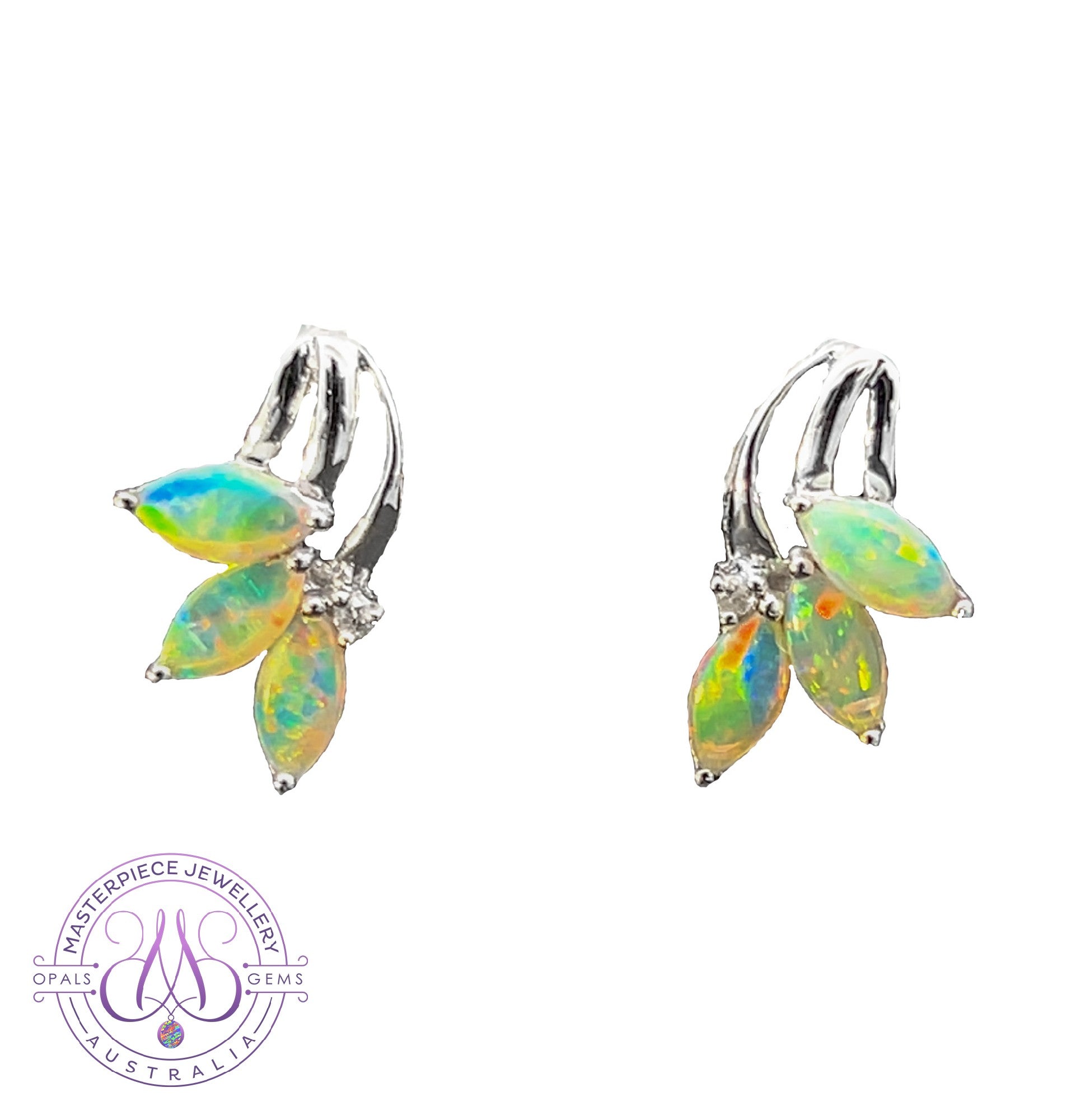 14kt White Gold marquise Crystal Opal studs earrings