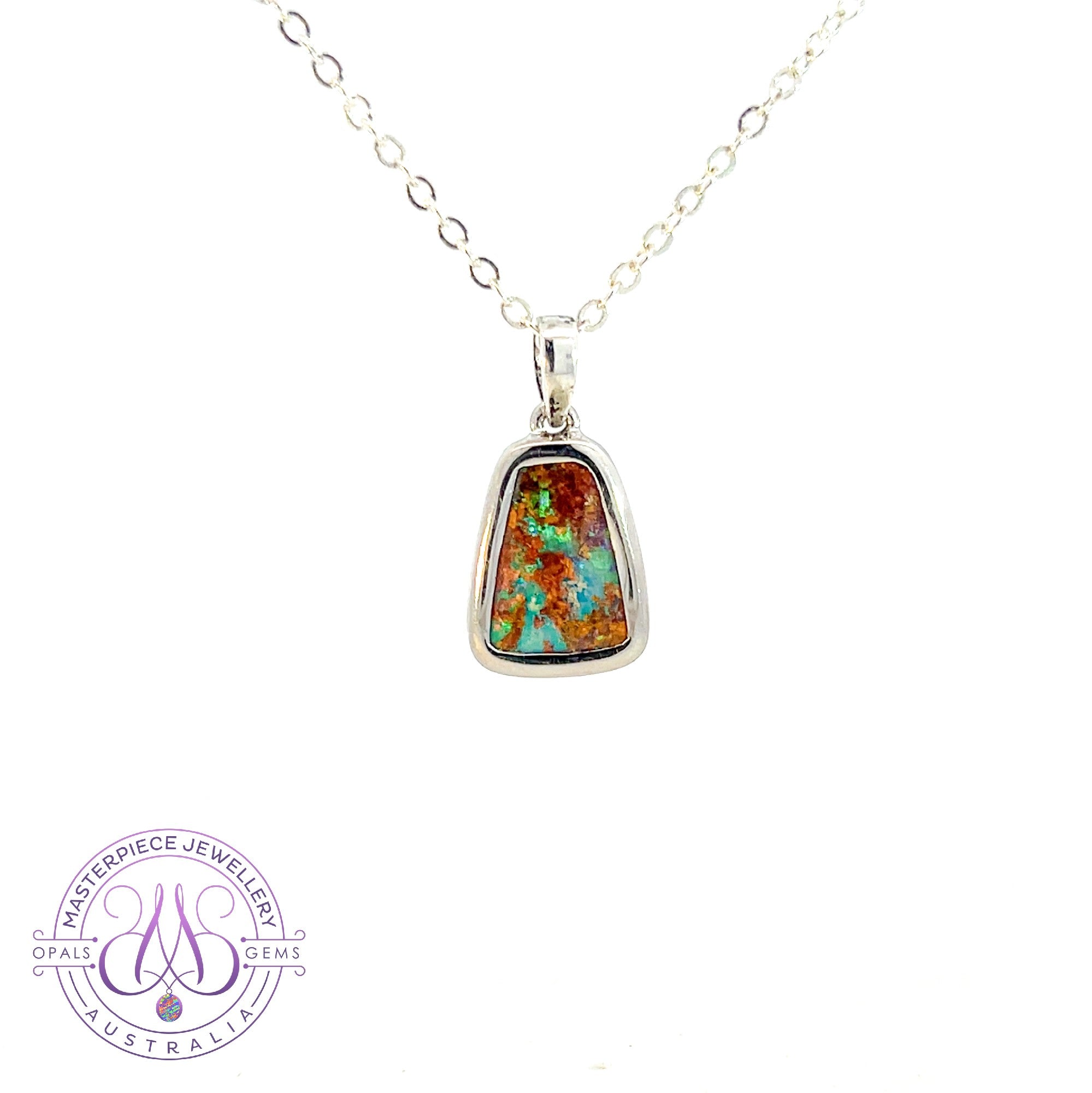 Sterling Silver Boulder Opal pendant trapezoid shape