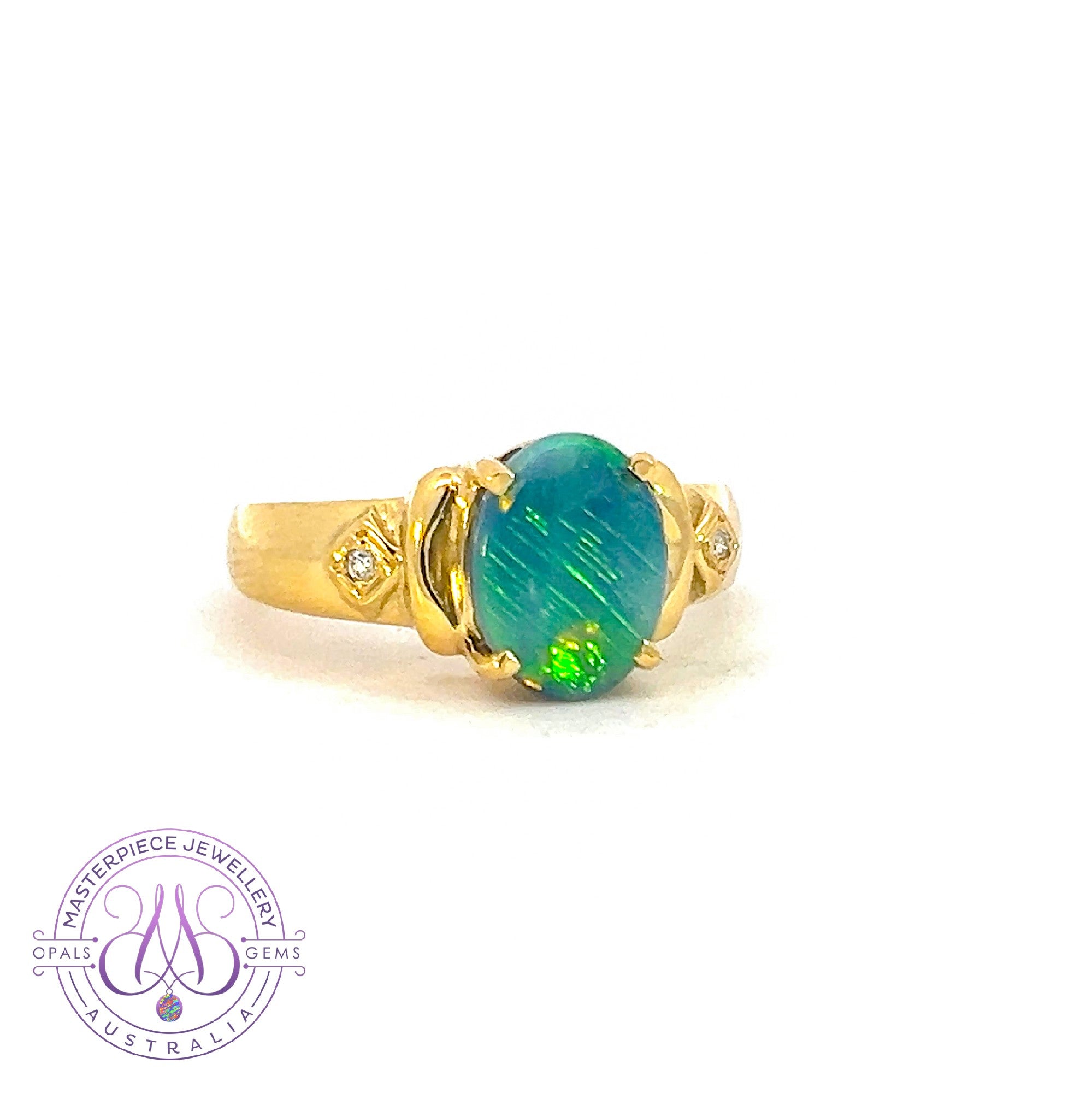 18kt Yellow Gold Black Opal 1.52ct and 2 Diamonds 0.03ct ring