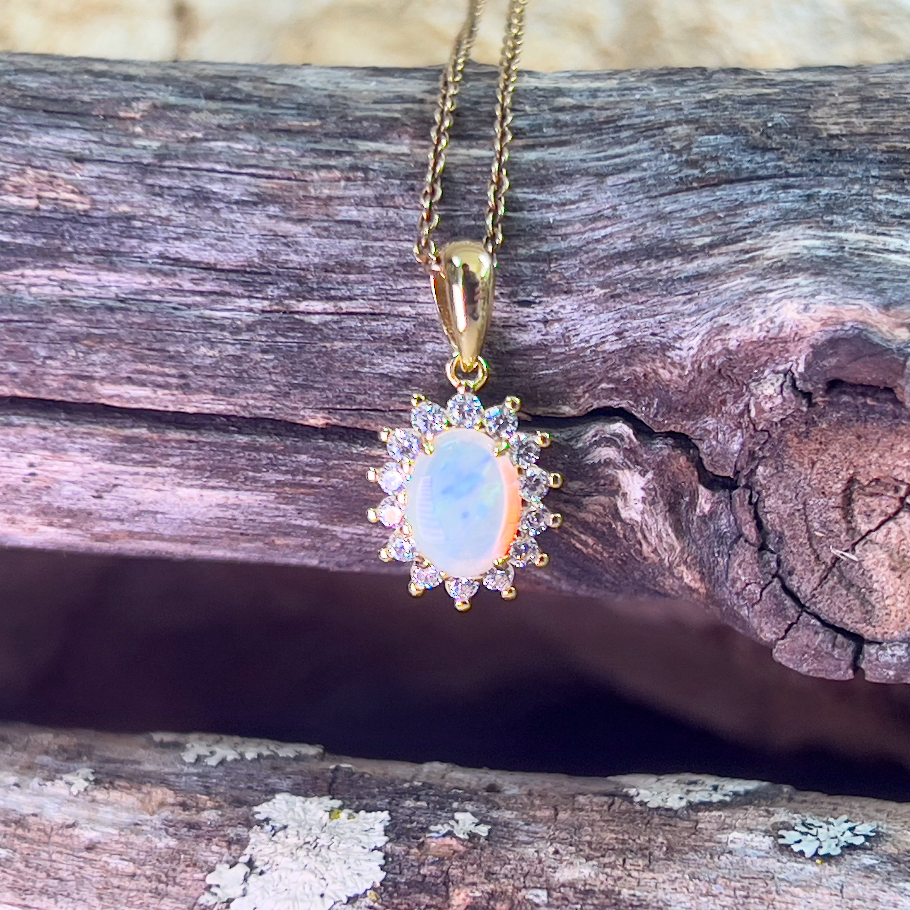 Gold plated Sterling Silver White Opal cluster pendant - Masterpiece Jewellery Opal & Gems Sydney Australia | Online Shop