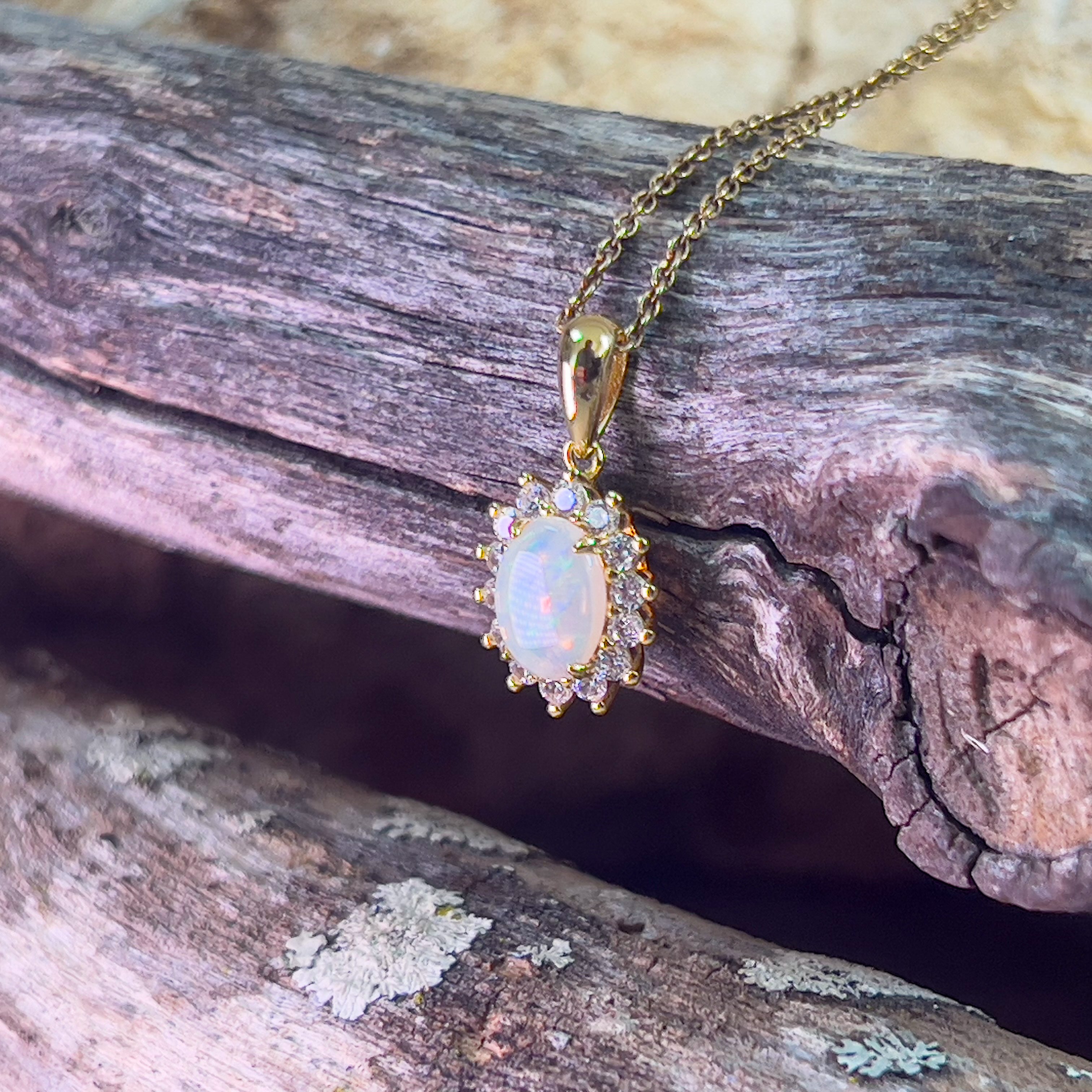 Gold plated Sterling Silver White Opal cluster pendant - Masterpiece Jewellery Opal & Gems Sydney Australia | Online Shop