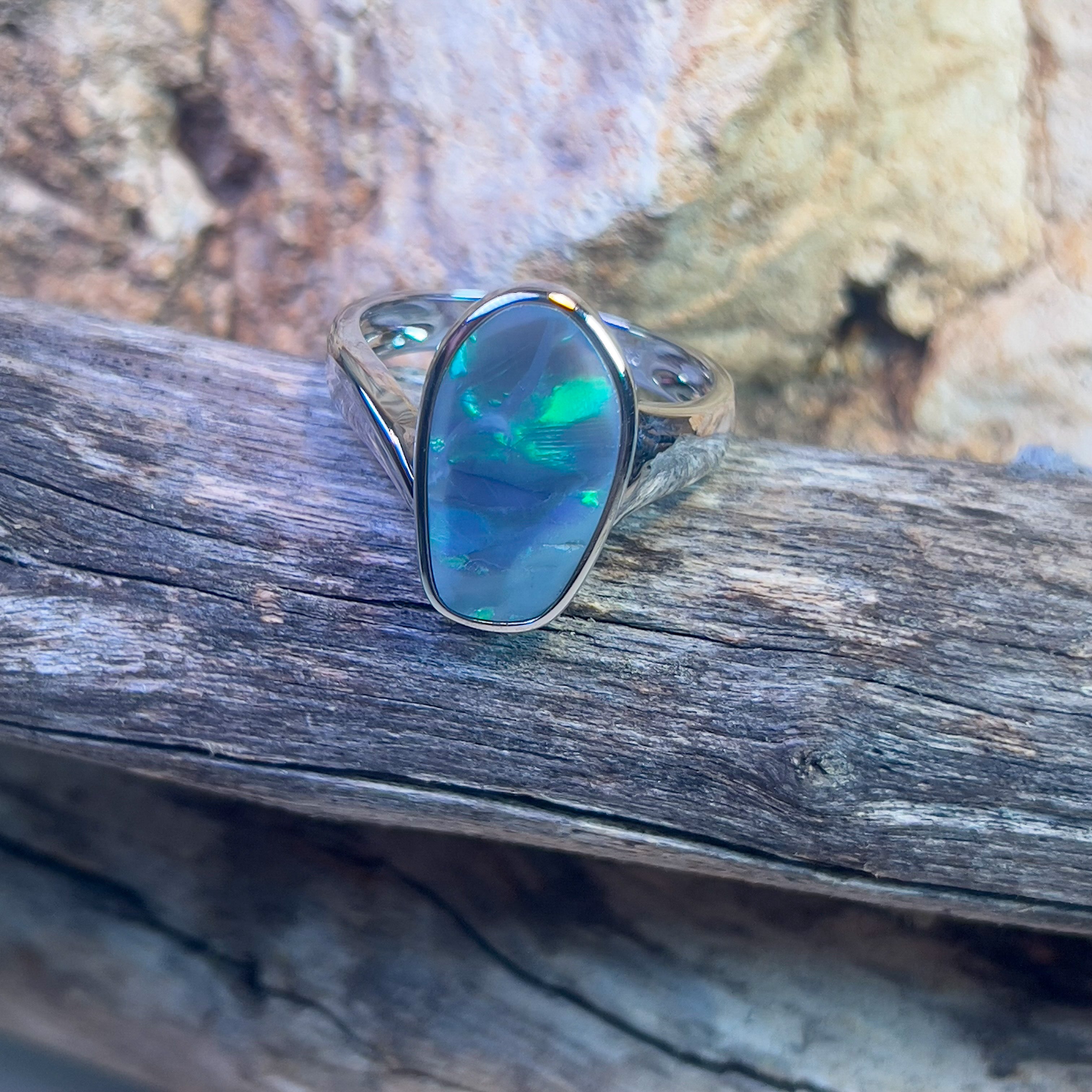 Sterling Silver Black Opal freeform 2.9ct ring - Masterpiece Jewellery Opal & Gems Sydney Australia | Online Shop