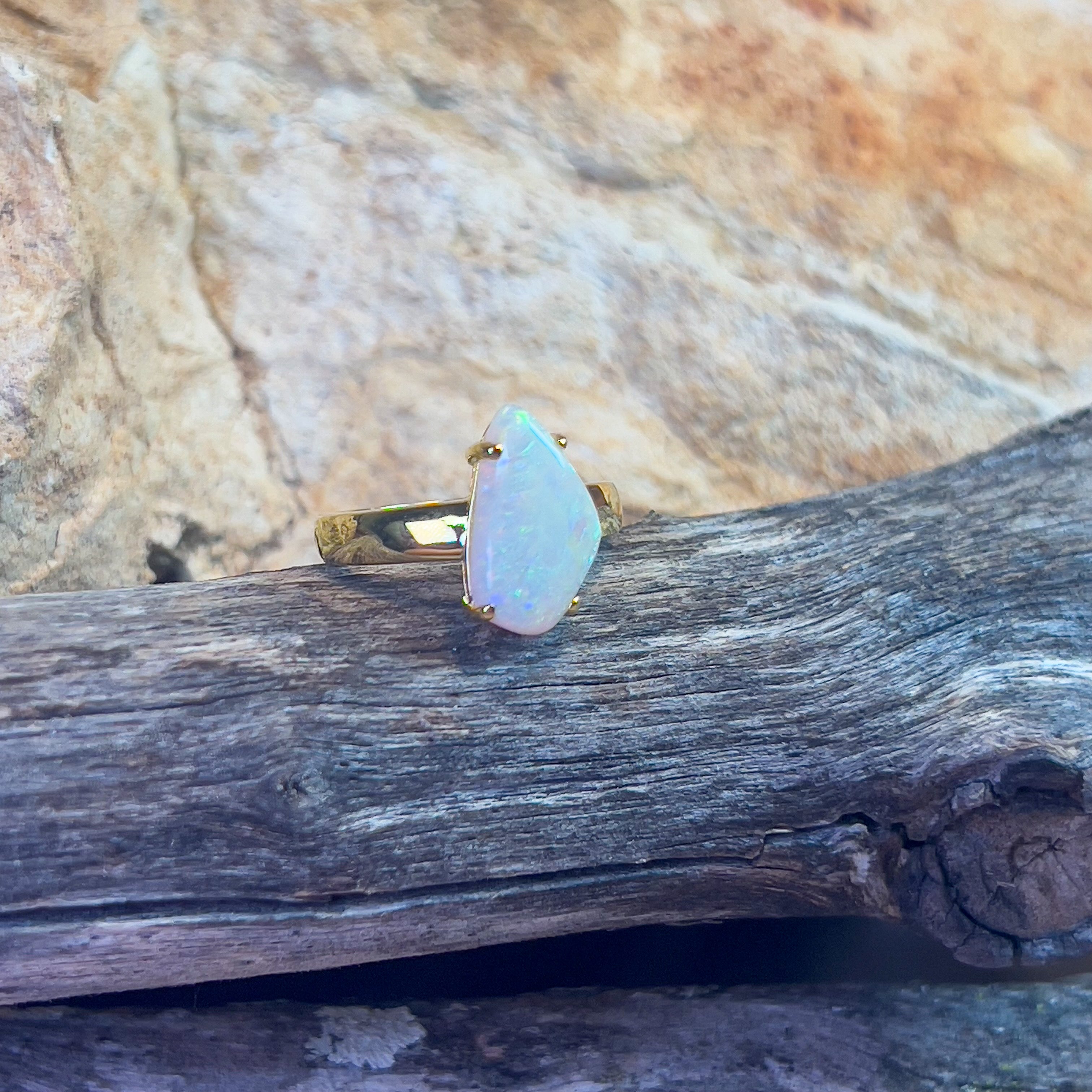 Gold plated Sterling silver Freeform Light Opal ring - Masterpiece Jewellery Opal & Gems Sydney Australia | Online Shop