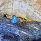 Gold Plated Sterling Silver split ring with Heart Shape Black Opal 2.23ct - Masterpiece Jewellery Opal & Gems Sydney Australia | Online Shop