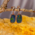 Rose Gold plated sterling silver rectangular shape dangling Opal doublet earrings - Masterpiece Jewellery Opal & Gems Sydney Australia | Online Shop