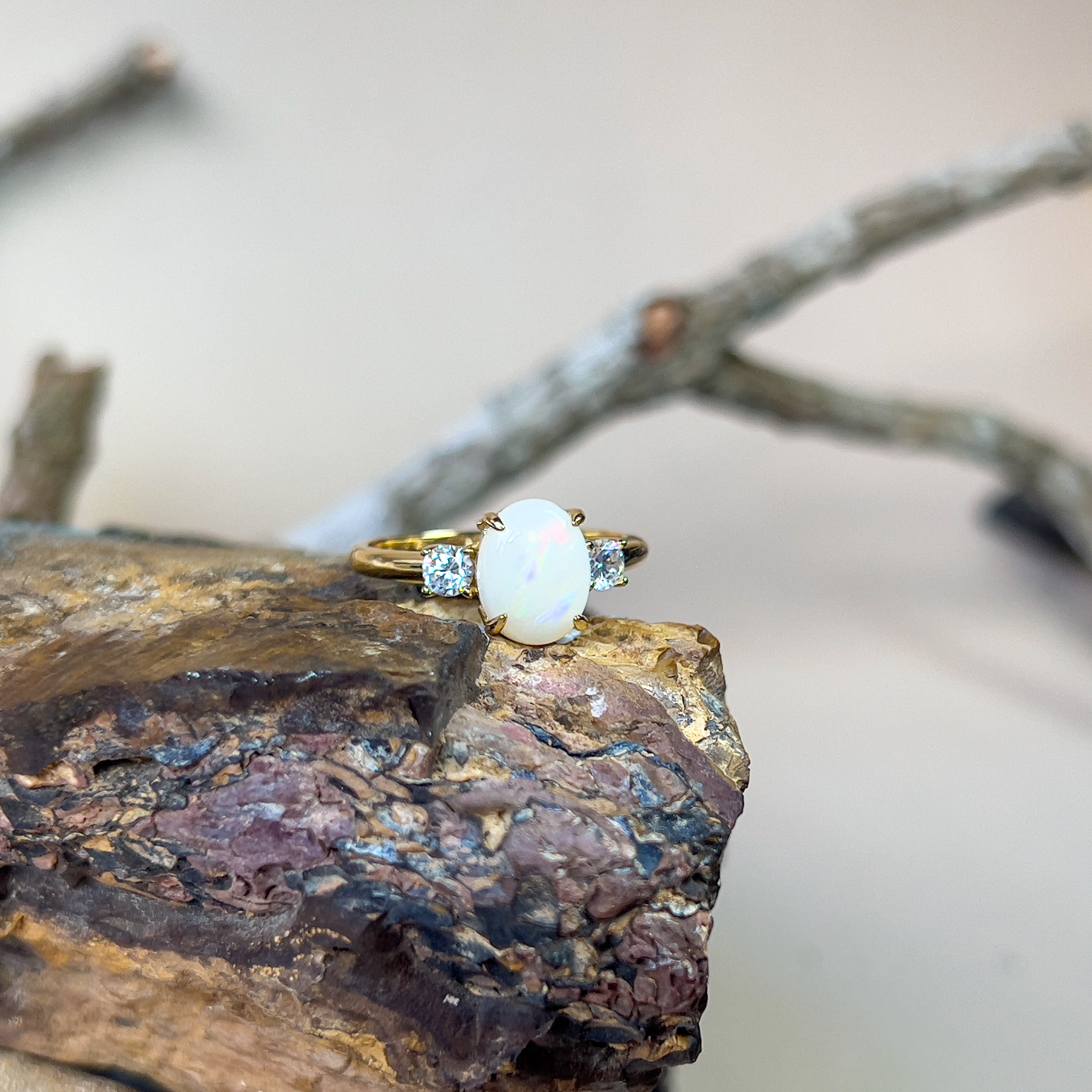 Hexagon opal ring dainty vintage fire white opal engagement ring art d –  PENFINE