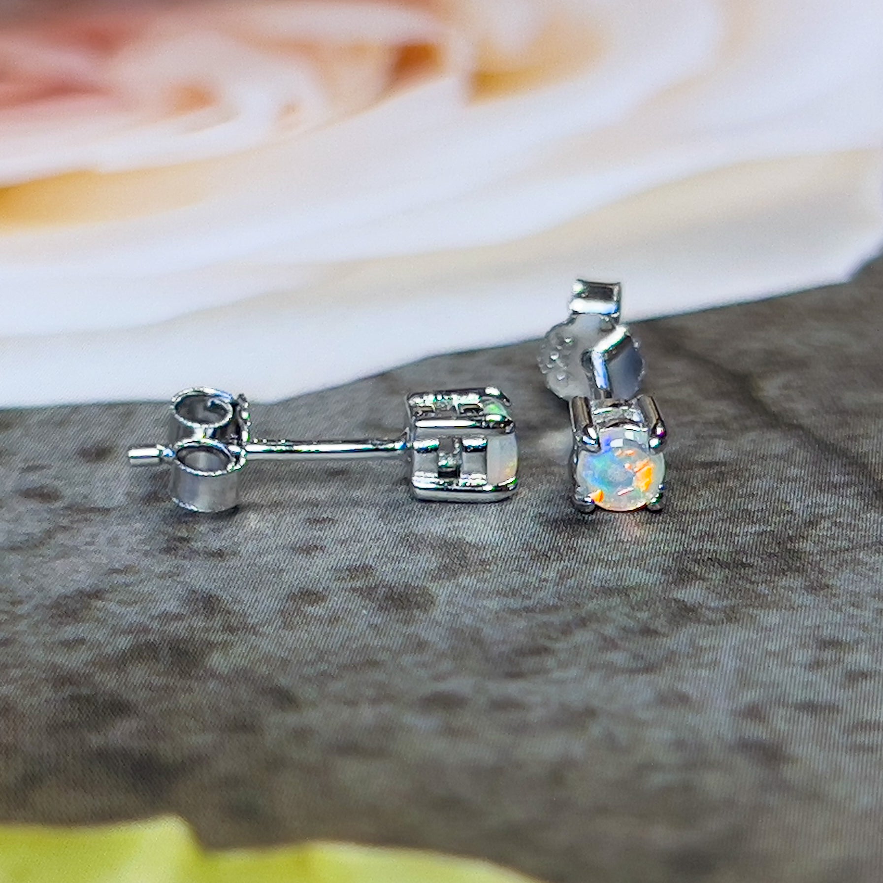 Australian Solid Crystal Opal Earring Natural Gem Cute Push Back Friction Silver jewelry Pretty Dainty cheapest Australia Coober Pedy Mathers Day