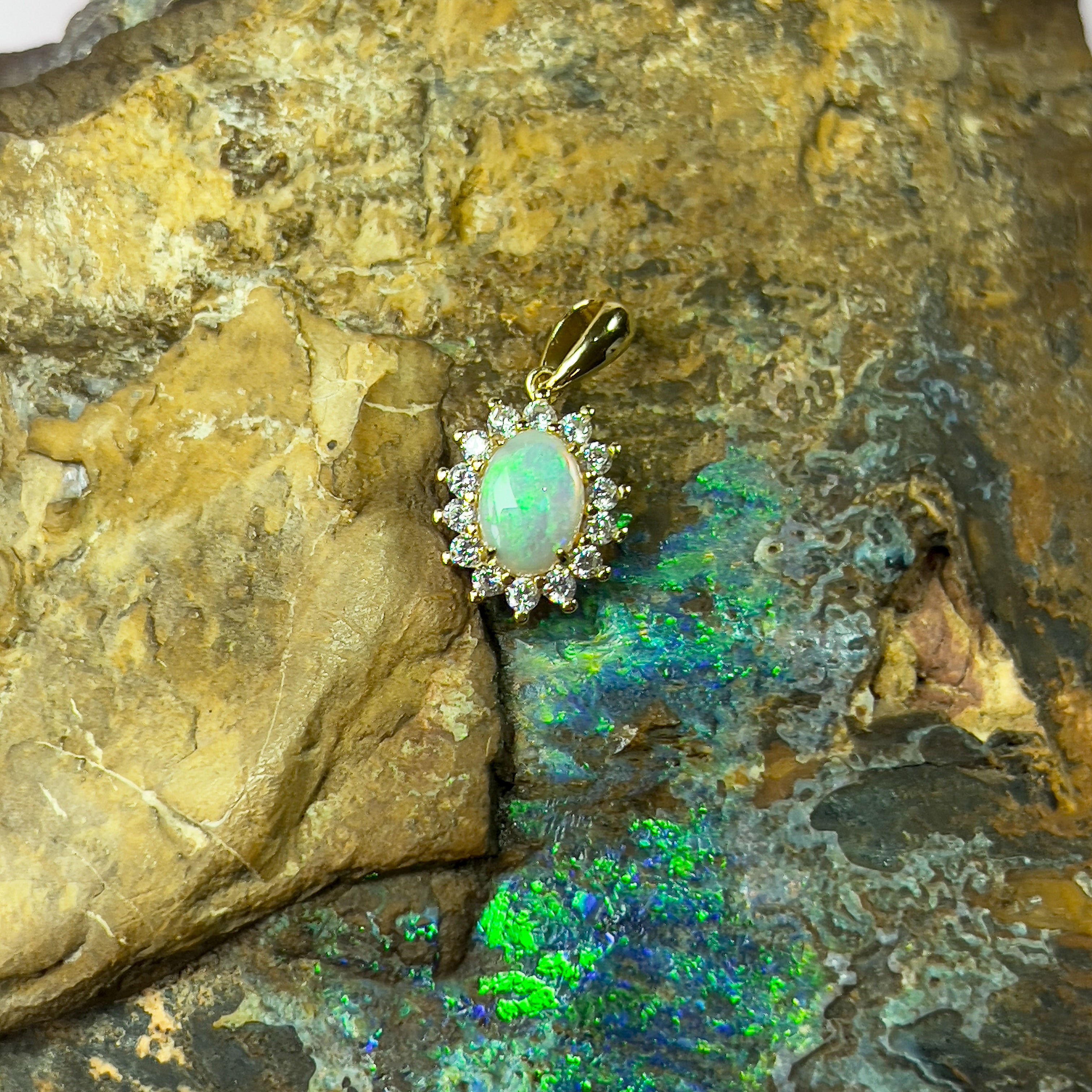 Gold plated Sterling Silver White Opal cluster pendant - Masterpiece Jewellery Opal & Gems Sydney Australia | Online Shop