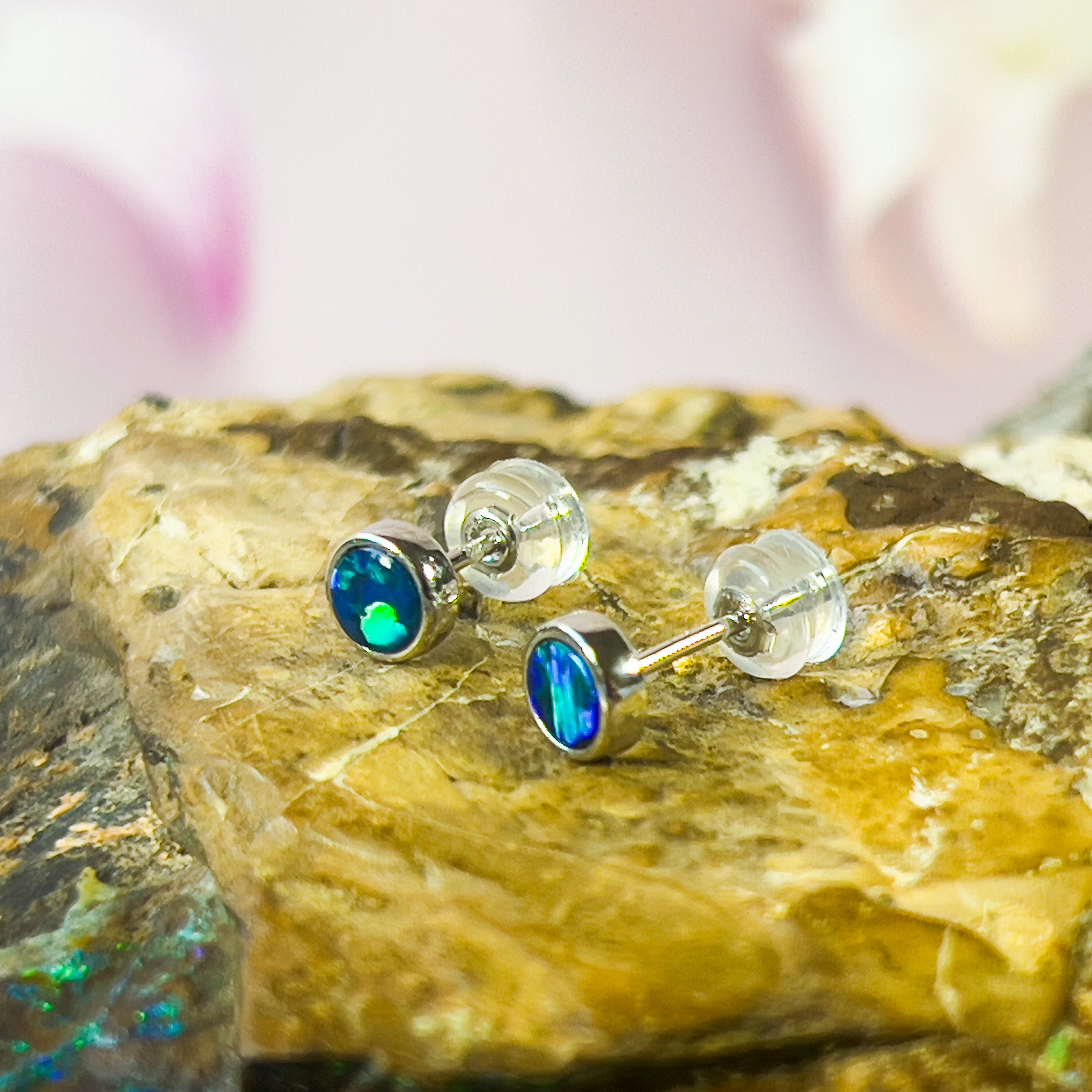 Blue fire opal stud shop earrings