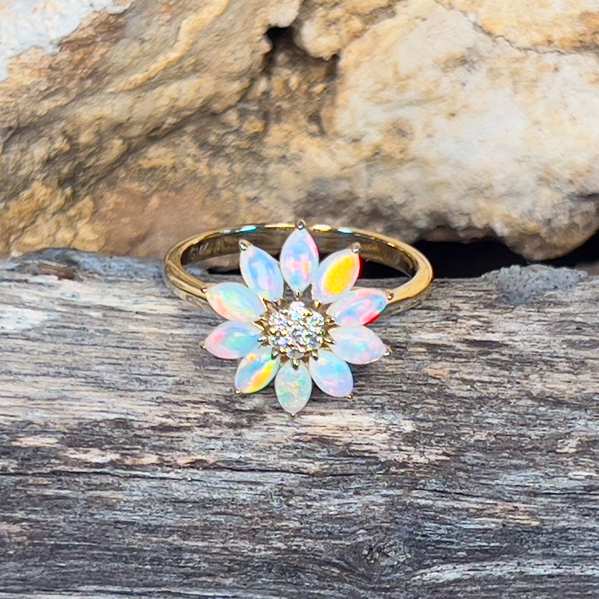 flower opal ring gold 