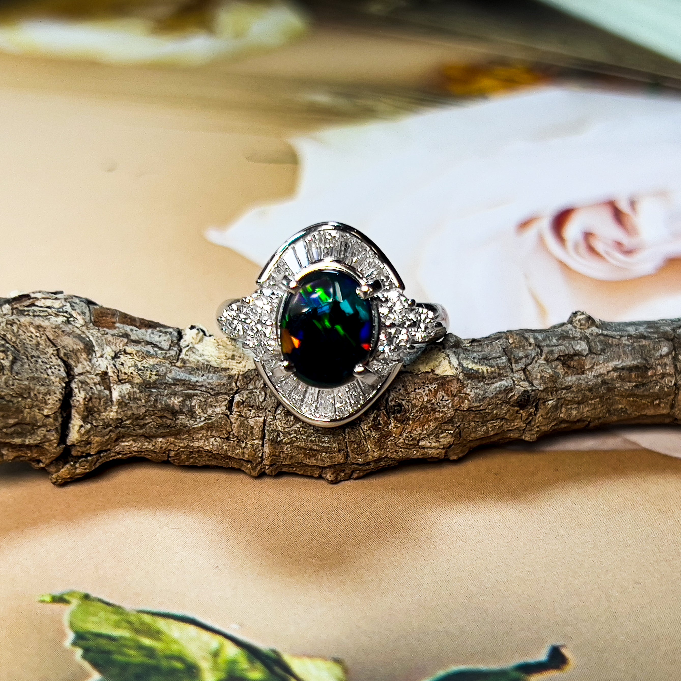 Sterling Silver outlets Black Opal Set Ring! Size 5.5