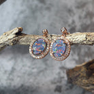 Rose Gold plated dangling halo 10x8mm triplet Opal earrings - Masterpiece Jewellery Opal & Gems Sydney Australia | Online Shop