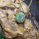 18kt Yellow Gold halo slider pendant with 2ct Opal and diamonds 0.43ct - Masterpiece Jewellery Opal & Gems Sydney Australia | Online Shop