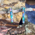 Sterling Silver Fire Opal inlay with blue straight huggie style earrings - Masterpiece Jewellery Opal & Gems Sydney Australia | Online Shop