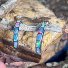 Sterling Silver Fire Opal inlay with blue straight huggie style earrings - Masterpiece Jewellery Opal & Gems Sydney Australia | Online Shop