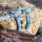 Sterling Silver Fire Opal inlay with blue straight huggie style earrings - Masterpiece Jewellery Opal & Gems Sydney Australia | Online Shop