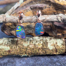 Rose Gold plated sterling silver dangling Opal doublet earrings - Masterpiece Jewellery Opal & Gems Sydney Australia | Online Shop