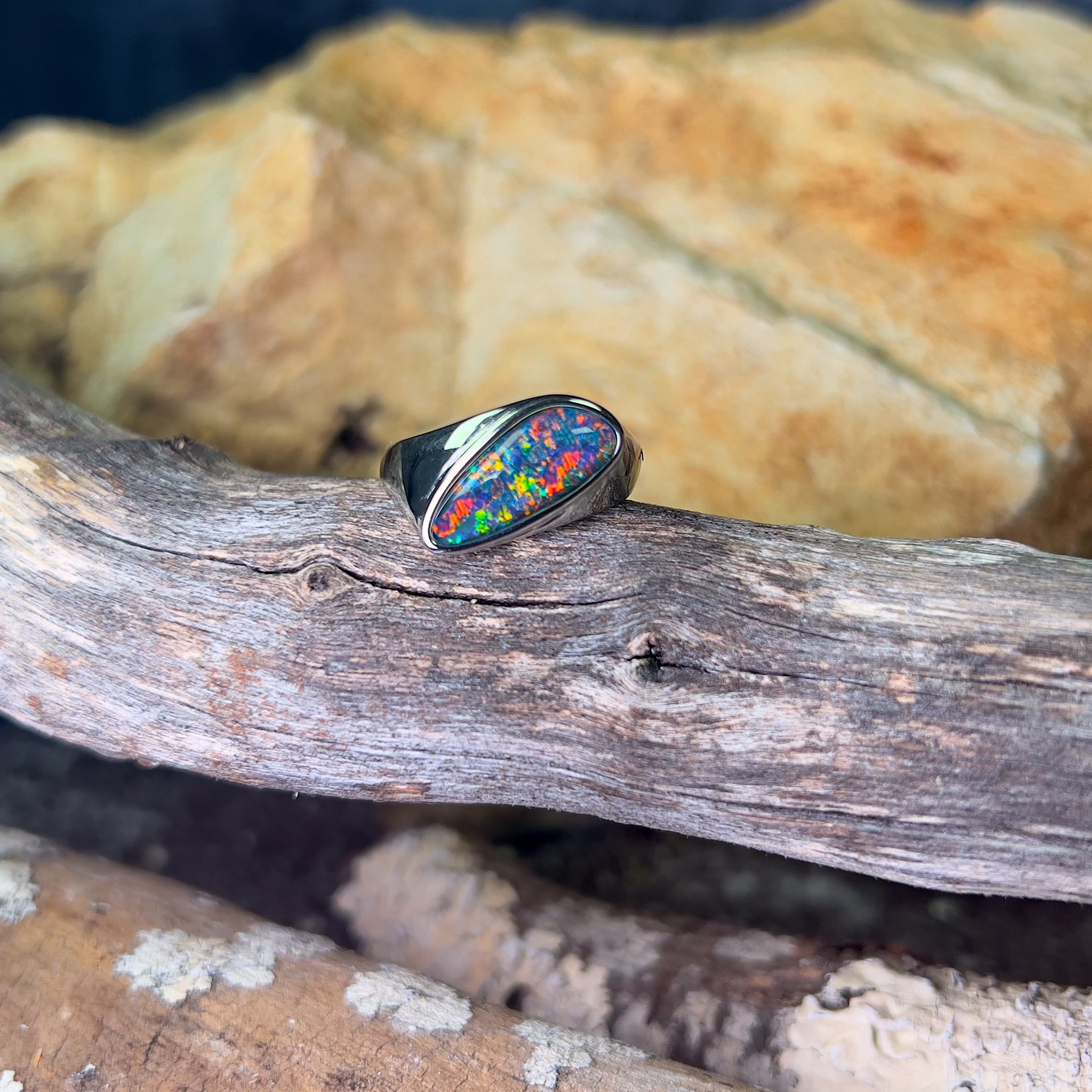 Australian boulder opal triplet popular men's ring