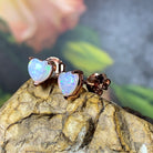 Rose Gold plated silver 5mm heart shape White Opal studs - Masterpiece Jewellery Opal & Gems Sydney Australia | Online Shop