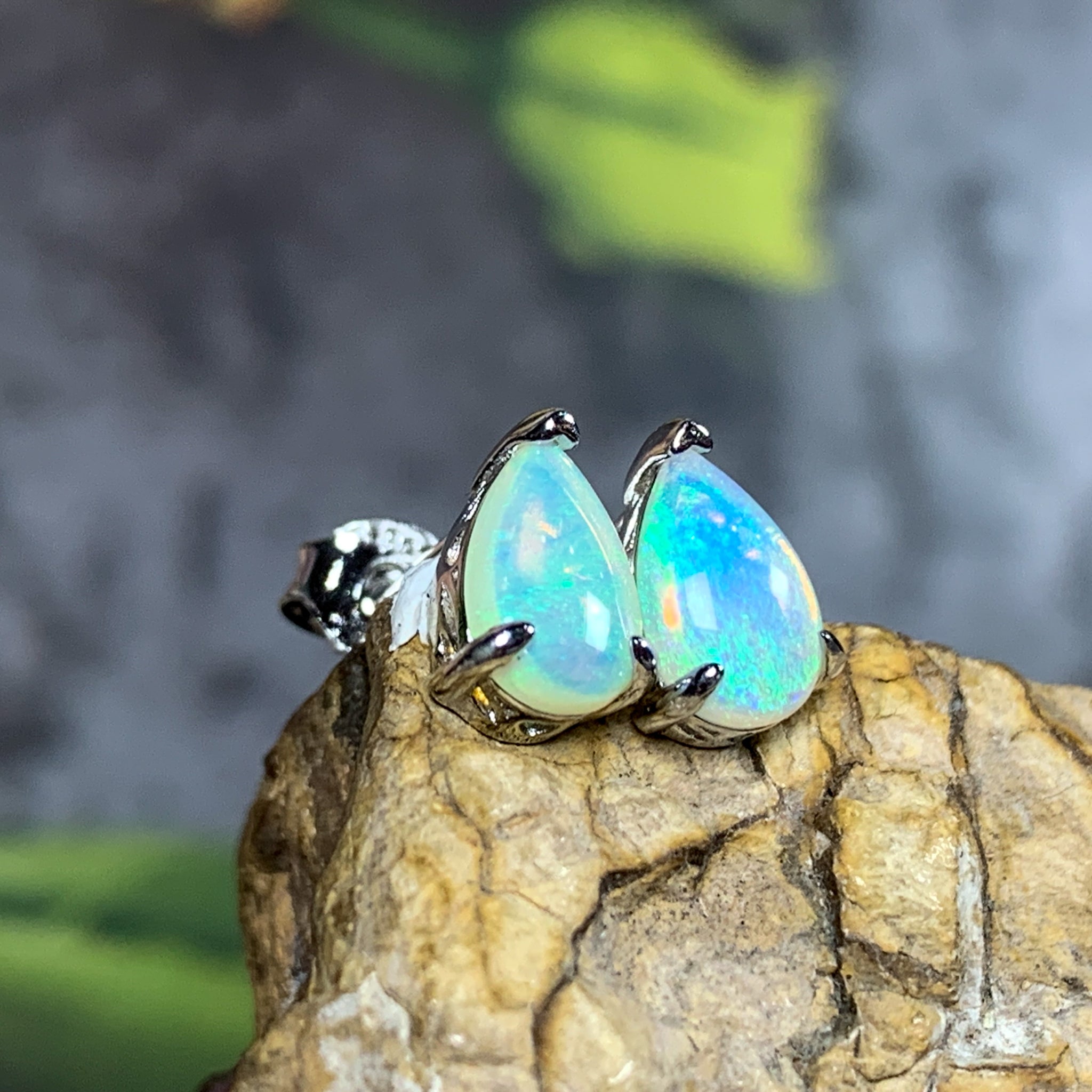 Shablool Designer Silver and Opal Earrings  E01624  Ogham Jewellery