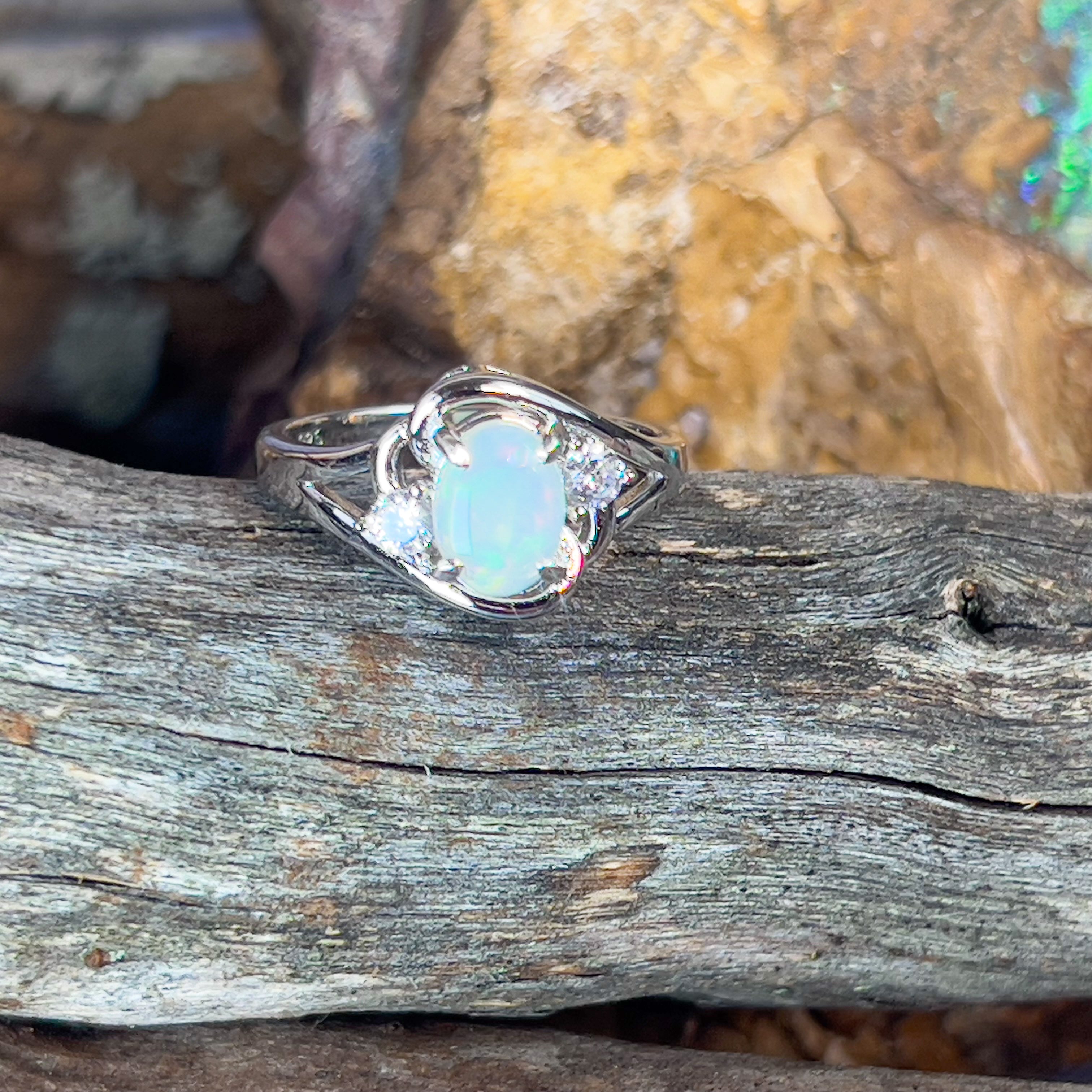 Sterling Silver White 8x6mm swirl Opal ring - Masterpiece Jewellery Opal & Gems Sydney Australia | Online Shop