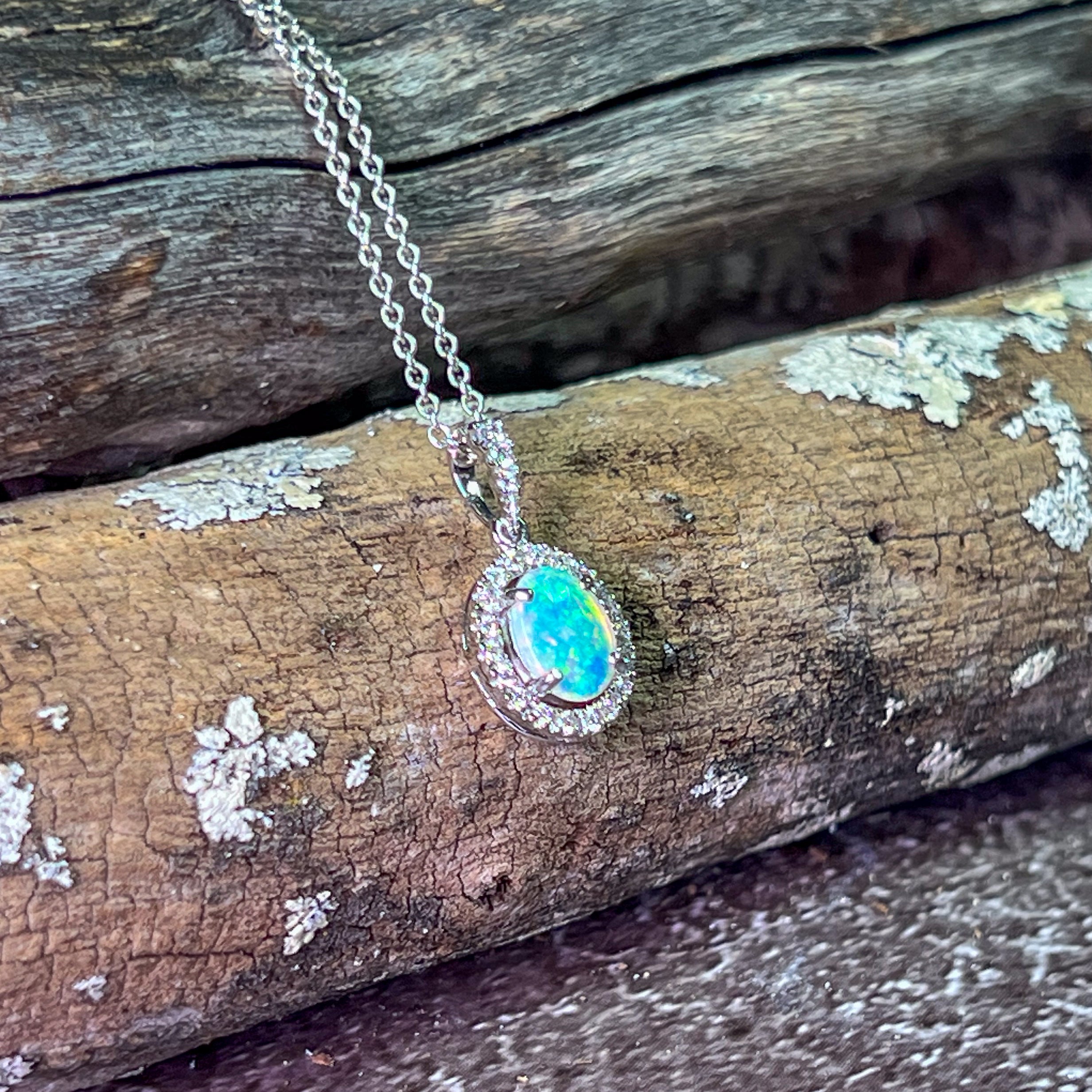 Milky Opal, Blue Topaz Quartz set in a online designed Sterling Silver necklace