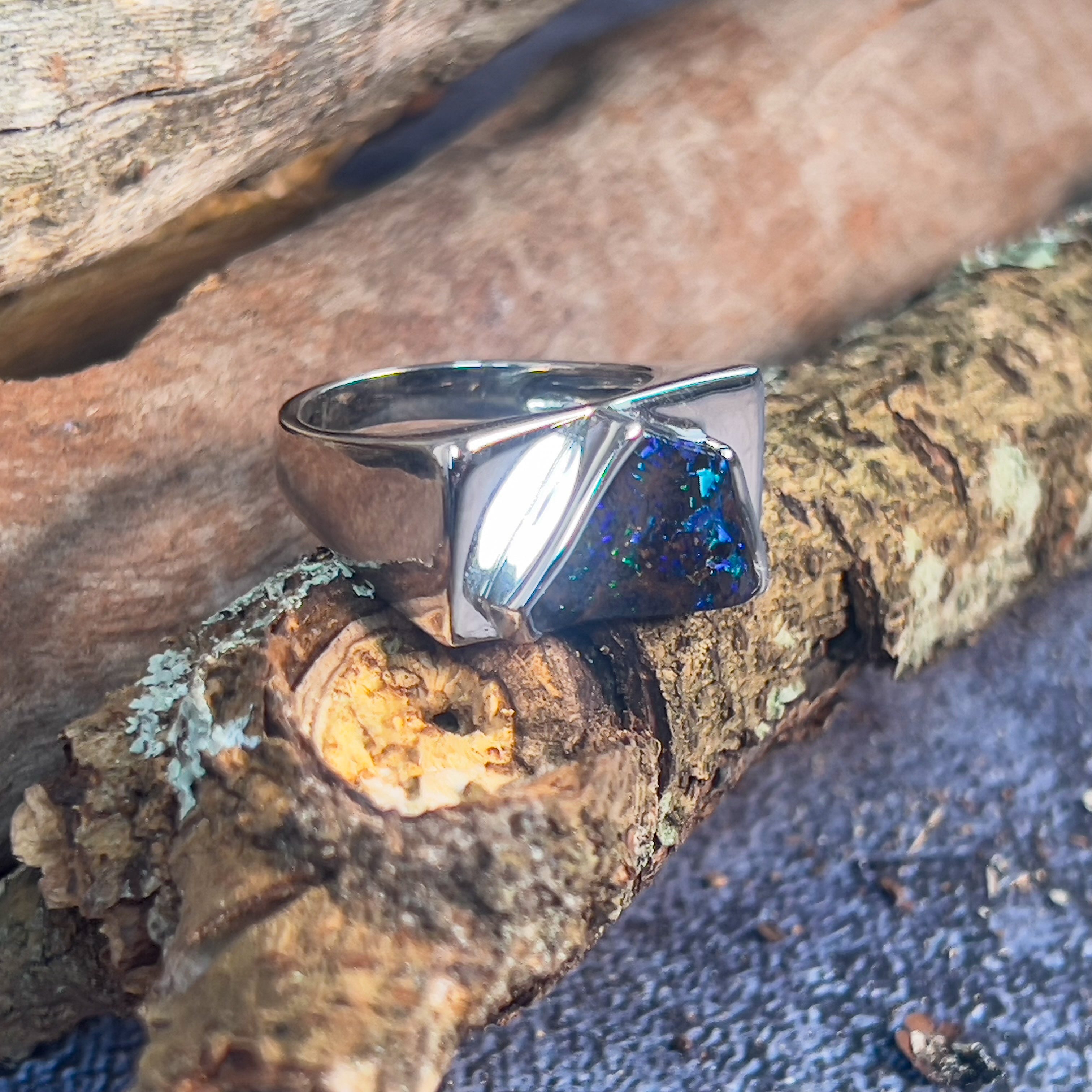 Blue Salt Sterling Silver Blue Oval Opal Ring - everythingwestward