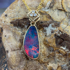 14kt Yellow Gold pendant with one Red Opal doublet and diamonds - Masterpiece Jewellery Opal & Gems Sydney Australia | Online Shop