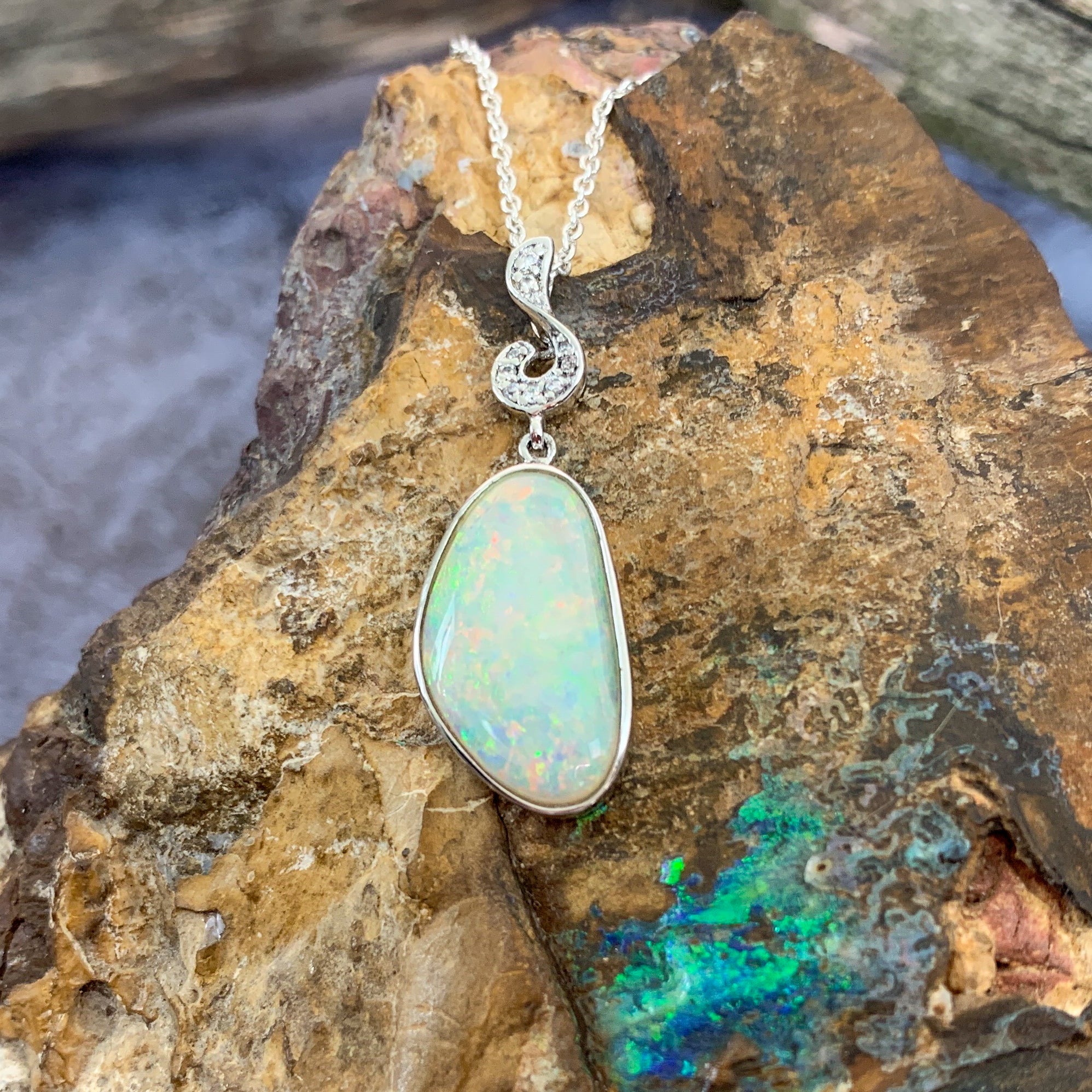 Sterling Silver White Fire Opal pendant - Masterpiece Jewellery Opal & Gems Sydney Australia | Online Shop