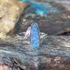 Sterling Silver Long Oval Opal doublet ring - Masterpiece Jewellery Opal & Gems Sydney Australia | Online Shop