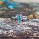 Sterling Silver teardrop Opal doublet solitaire ring - Masterpiece Jewellery Opal & Gems Sydney Australia | Online Shop