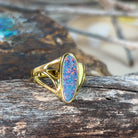 Sterling Silver Gold plated cut out patterned Opal doublet ring - Masterpiece Jewellery Opal & Gems Sydney Australia | Online Shop