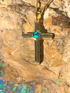 Sterling Silver Gold plated cross with 5mm Opal triplet - Masterpiece Jewellery Opal & Gems Sydney Australia | Online Shop