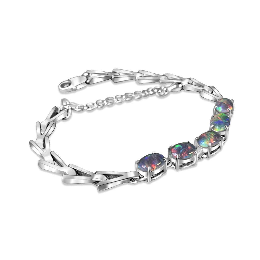 Aurora haze australian boulder opal bracelet in 925 silver with cubic   Vsabel Jewellery