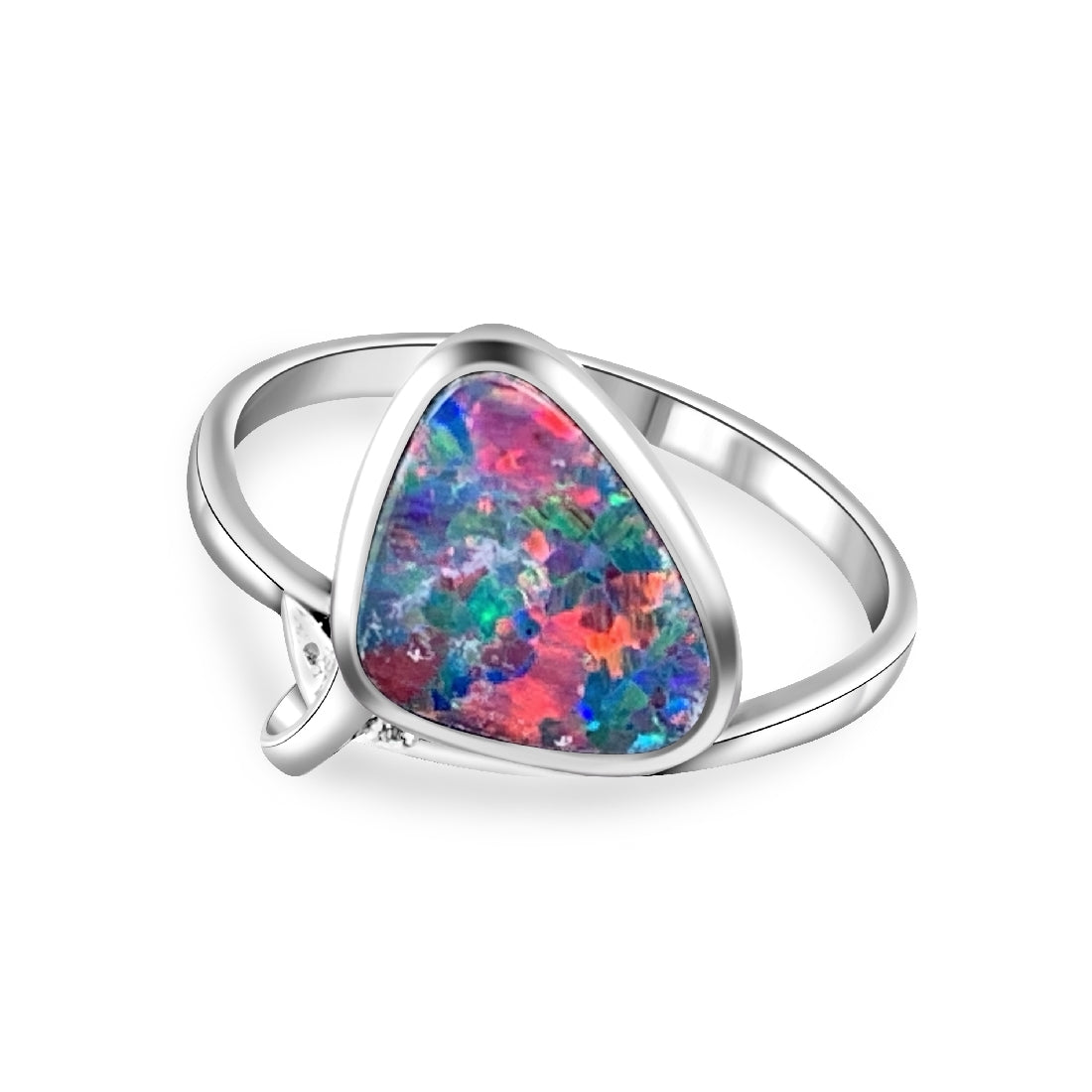 14kt White Gold Triangle shape Opal 10x9mm ring - Masterpiece Jewellery Opal & Gems Sydney Australia | Online Shop