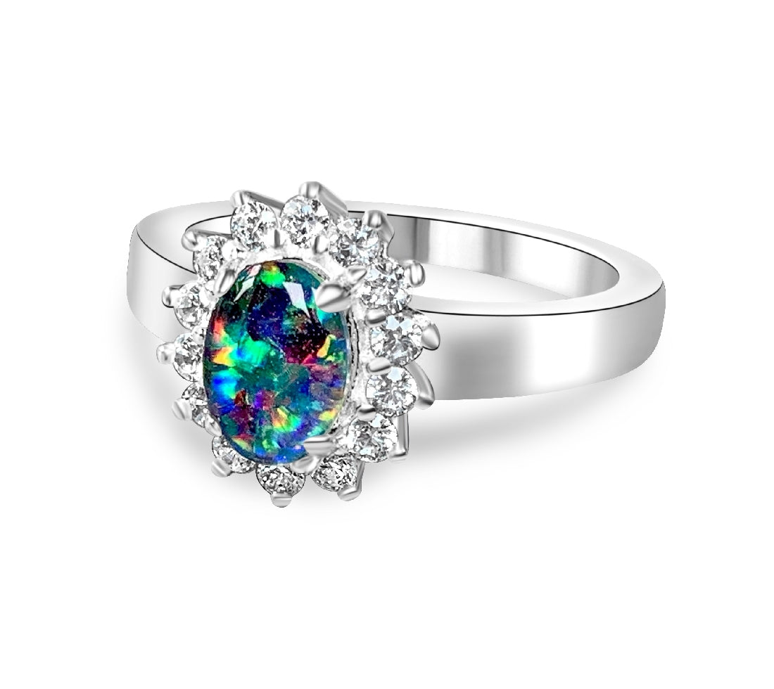 Sterling Silver Triplet Opal 7x5mm cluster ring - Masterpiece Jewellery Opal & Gems Sydney Australia | Online Shop