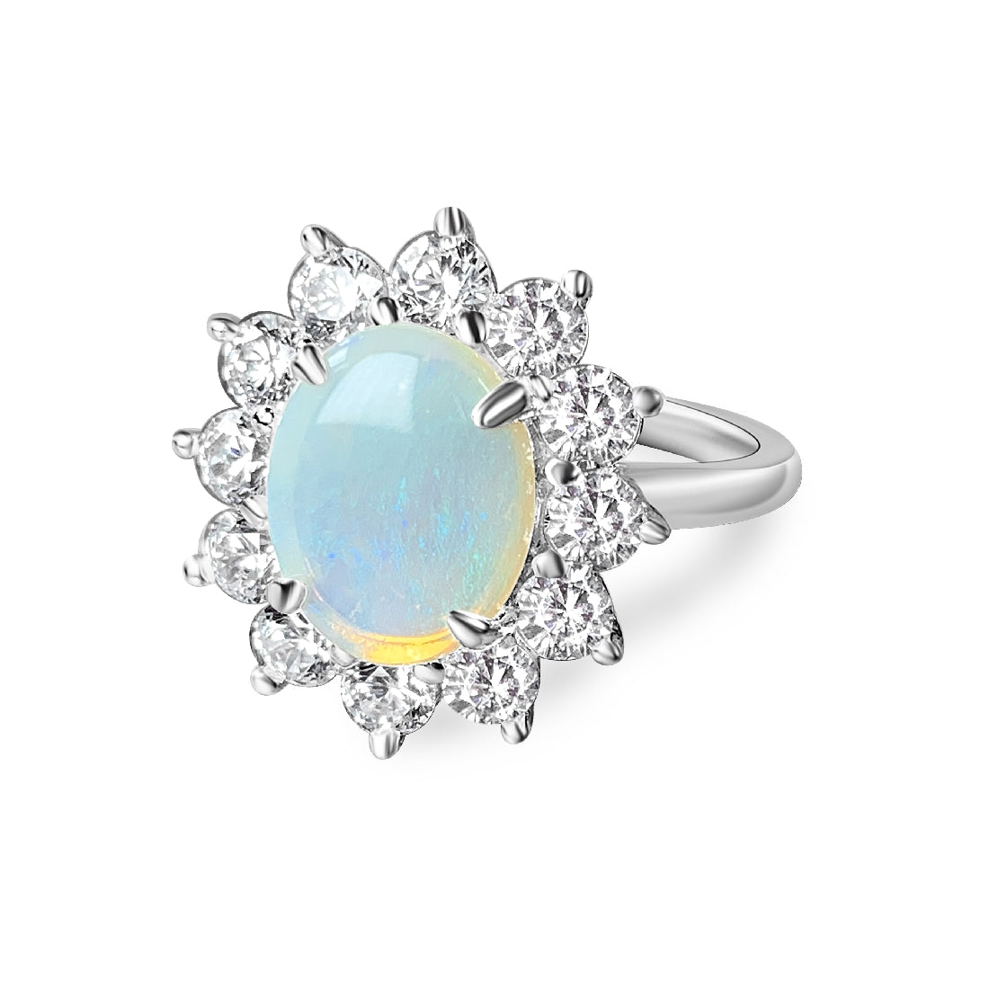 Sterling Silver 10x8mm White Opal cluster ring - Masterpiece Jewellery Opal & Gems Sydney Australia | Online Shop