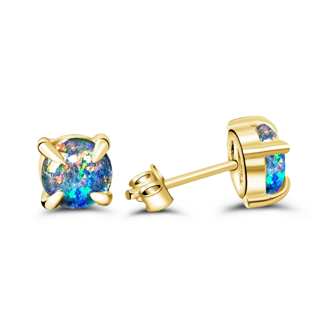 Gold plated Silver 6mm Round Opal studs - Masterpiece Jewellery Opal & Gems Sydney Australia | Online Shop