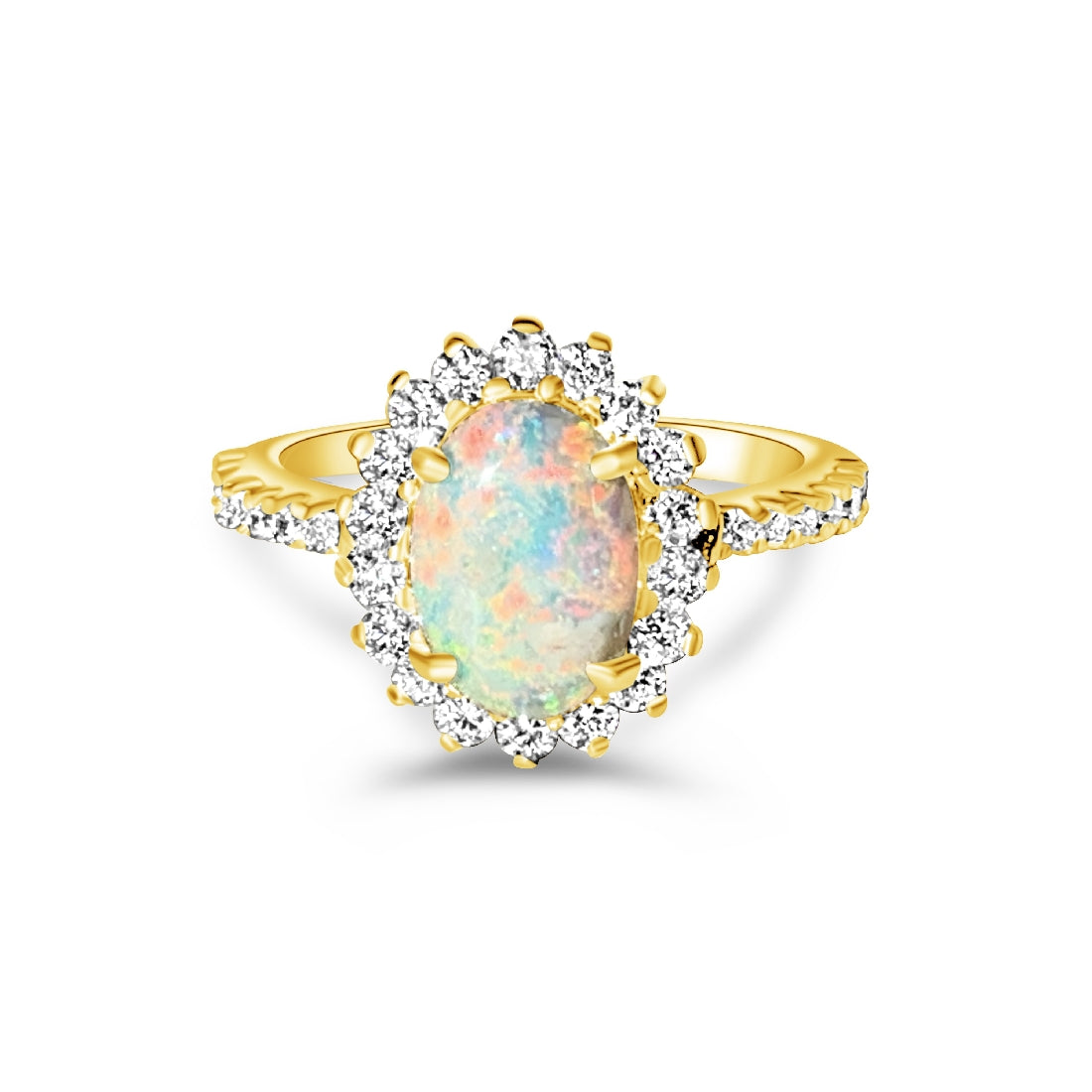 18kt Yellow Gold cluster Black Crystal Opal 0.91ct with Diamonds ring - Masterpiece Jewellery Opal & Gems Sydney Australia | Online Shop