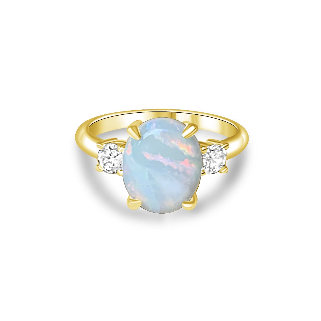 Gold plated sterling silver White Opal 10x8mm trilogy ring - Masterpiece Jewellery Opal & Gems Sydney Australia | Online Shop