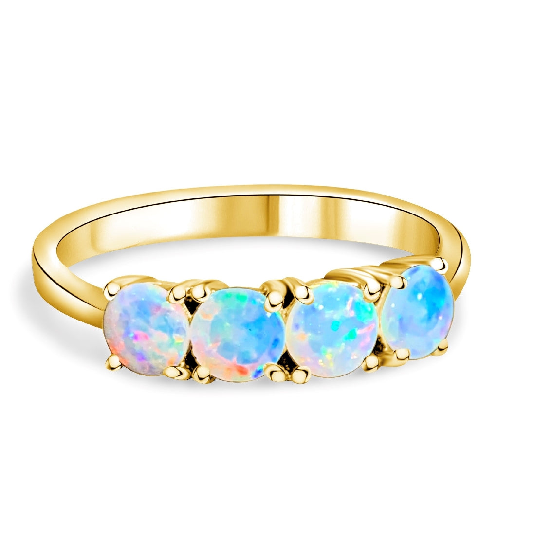 18kt Yellow Gold eternity ring with 5 Crystal Opals - Masterpiece Jewellery Opal & Gems Sydney Australia | Online Shop