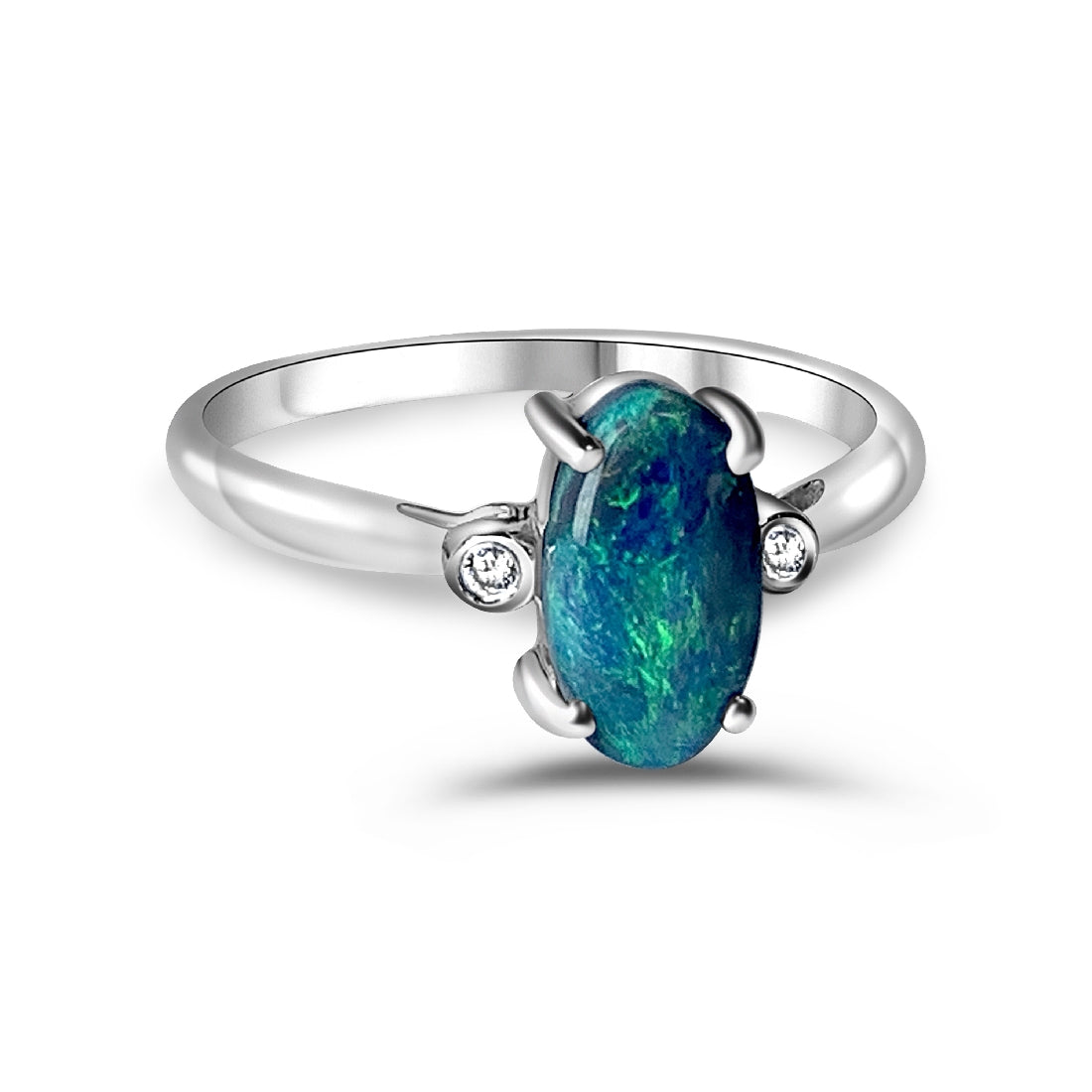 18kt White Gold Black Opal 0.83ct and Diamond ring - Masterpiece Jewellery Opal & Gems Sydney Australia | Online Shop